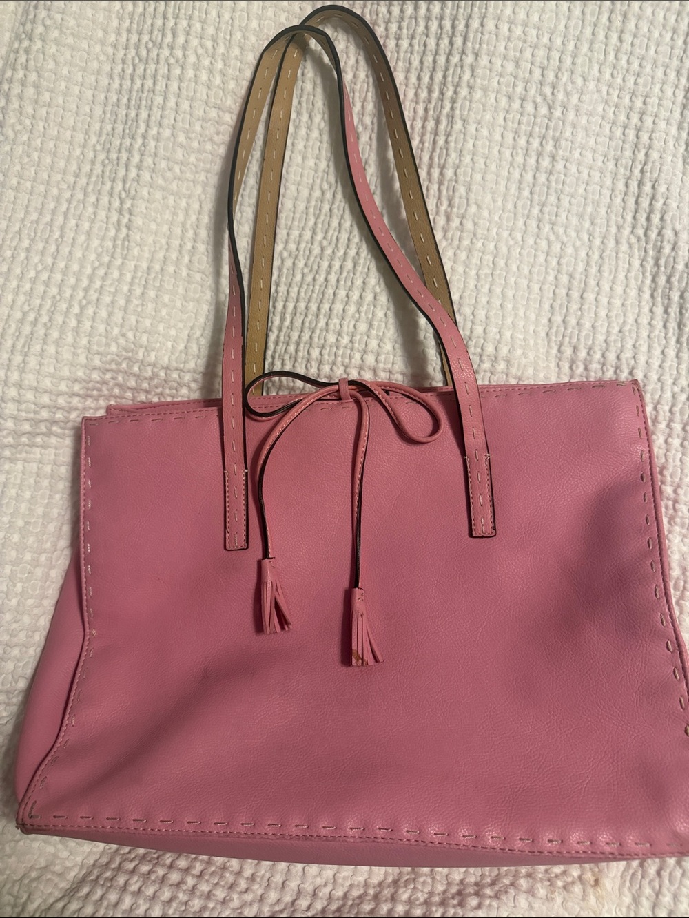 Liz Claiborne Pink Tote with Tassel Drawcord